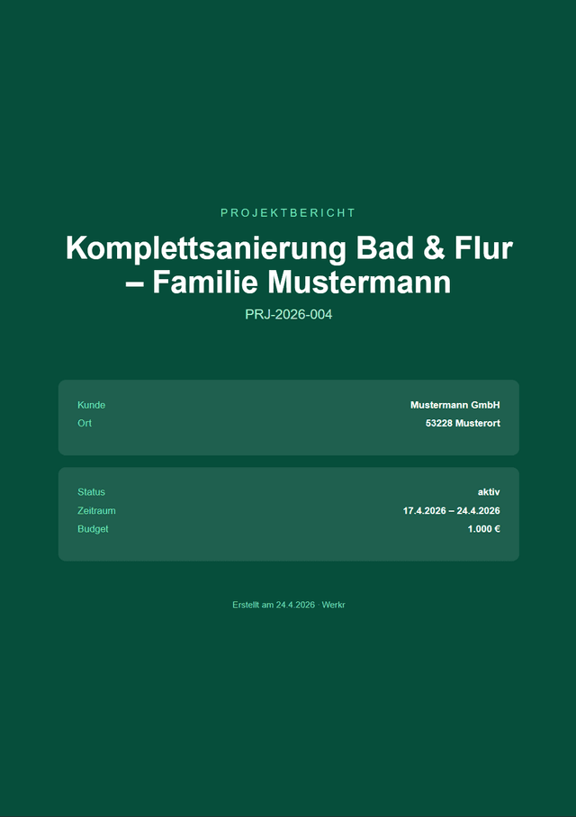 Werkr Musterprojekt - Professionelle Angebotsübersicht für Handwerker