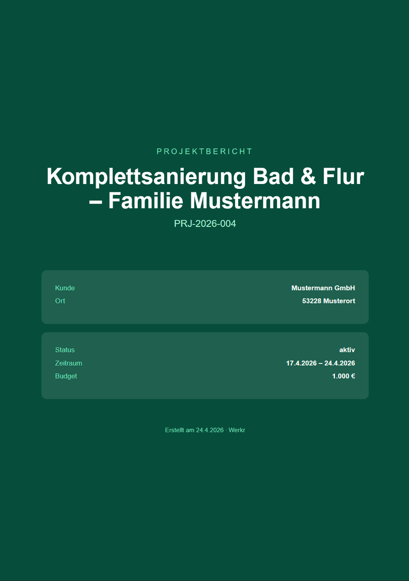 Werkr Musterprojekt - Professionelle Angebotsübersicht für Handwerker